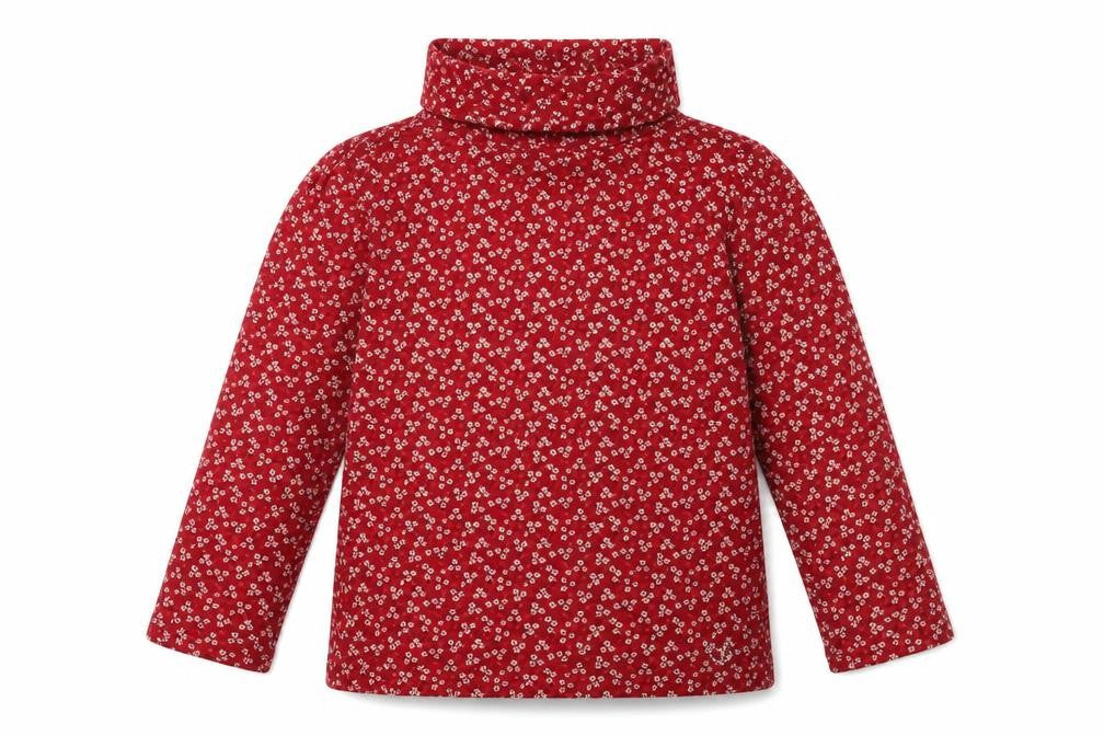 Gap Girls Red Floral Roll Neck Pullover T-Shirt 4-5 Years
