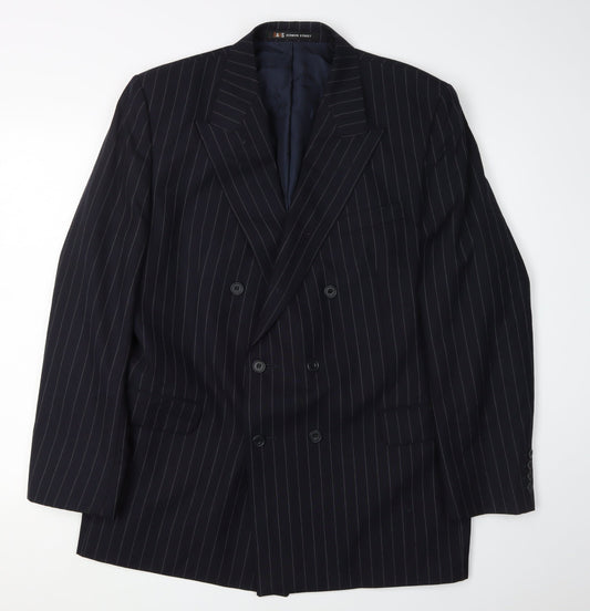 Daks Men's Blue Wool Blazer, 40R, Double-Breasted