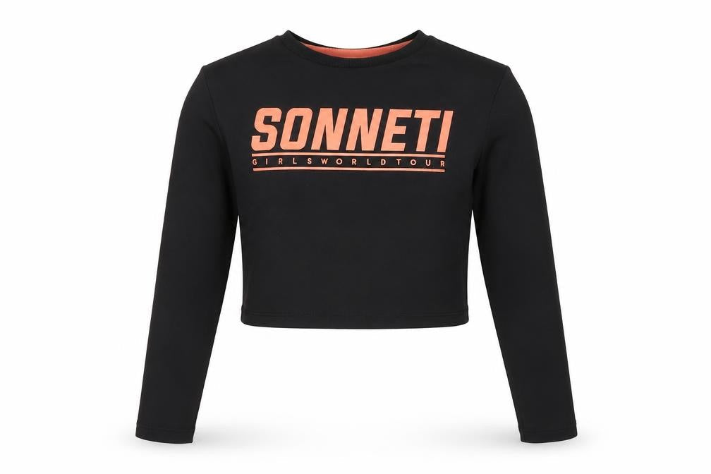 Front view of Sonneti girls’ black cropped long sleeve top, 8-10 years, casual