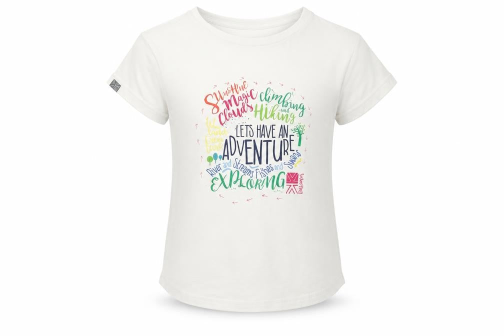 Front view of Karrimor girls’ white adventure graphic t-shirt 7-8 years