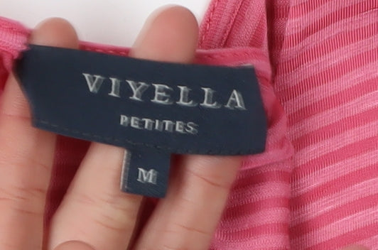 Viyella Women's Pink Striped T-Shirt M Petites