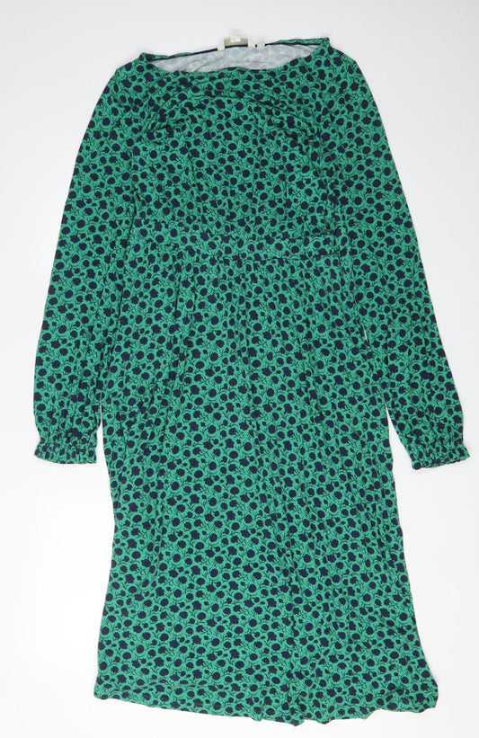 Boden Women's Green Floral Midi A-Line Dress Size 14