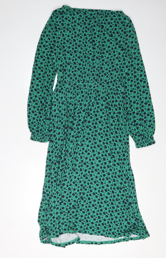 Boden Women's Green Floral Midi A-Line Dress Size 14