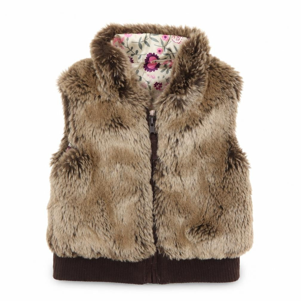 Front view of Marks & Spencer girls’ brown faux fur waistcoat -, size 2, years