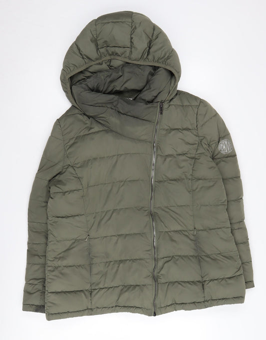 DKNY Women's Green XL Puffer Jacket Hooded