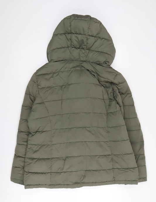 DKNY Women's Green XL Puffer Jacket Hooded