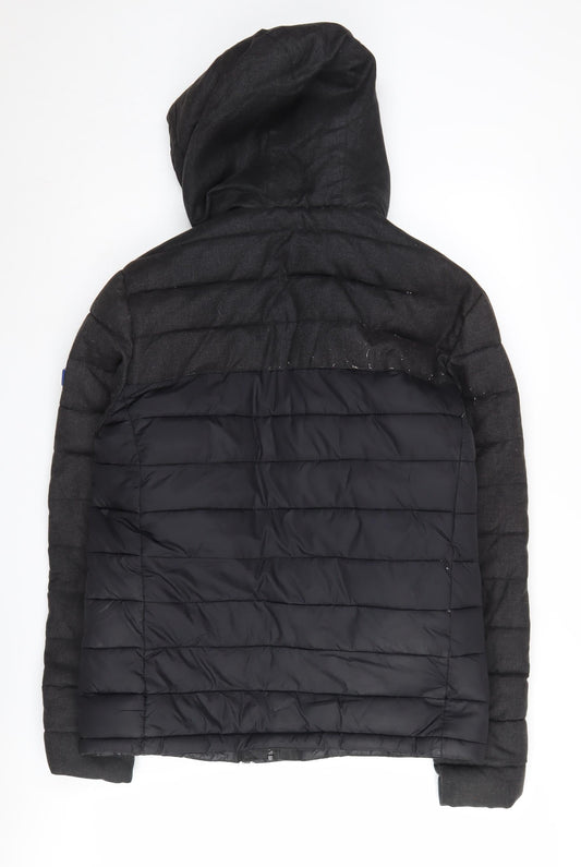 Superdry Mens Black Puffer Jacket M Hooded Mid-Length