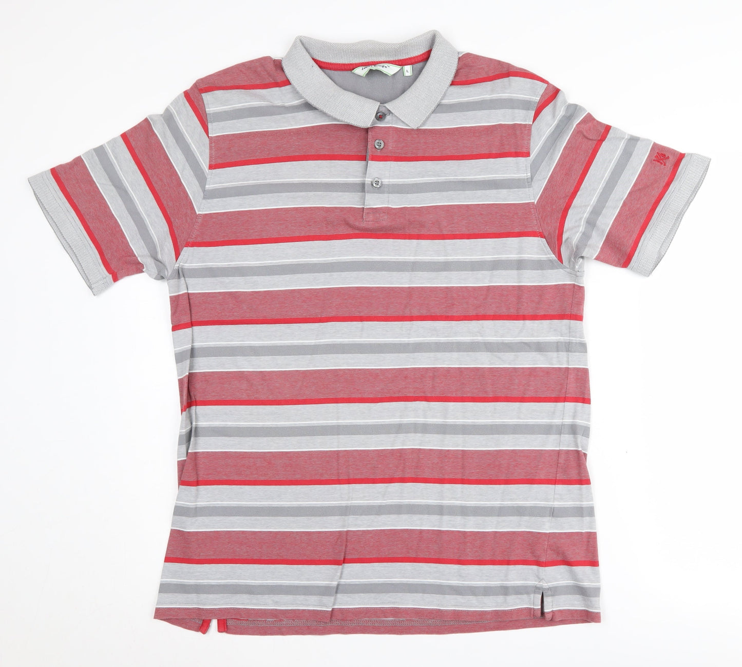 James Pringle Men's Red Striped Polo Shirt, Size L