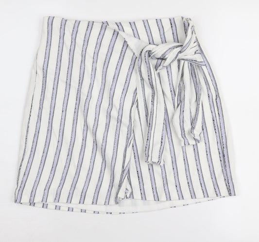 Club Monaco Women's White Wrap Skirt, Size M, Striped