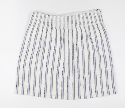 Club Monaco Women's White Wrap Skirt, Size M, Striped