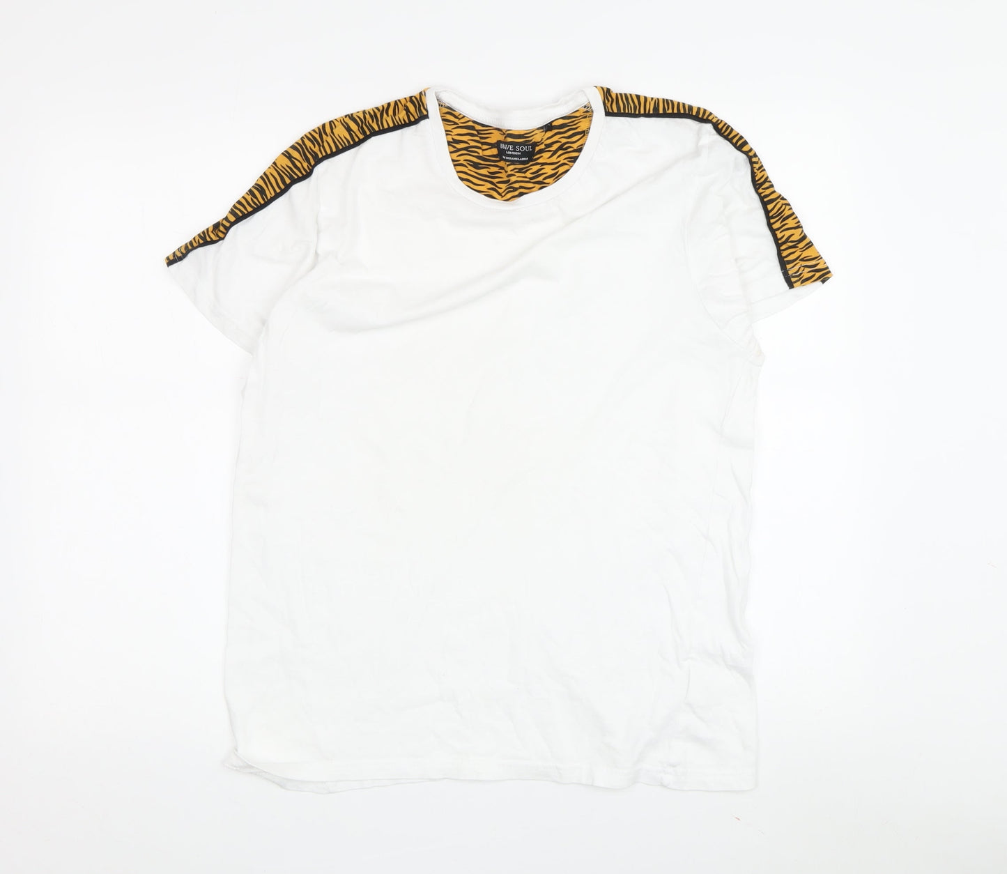 Brave Soul Unisex White T-Shirt L with Animal Print