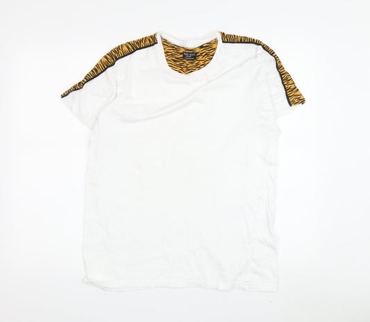 Brave Soul Unisex White T-Shirt L with Animal Print