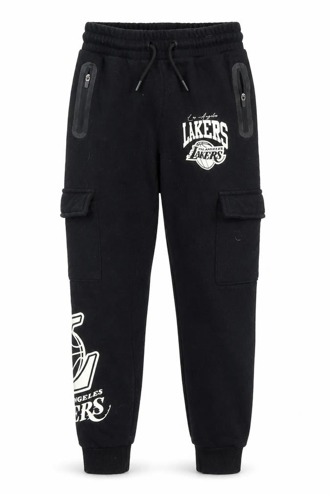 Front view of NBA boys’ black joggers 9 years - basketball casual trousers