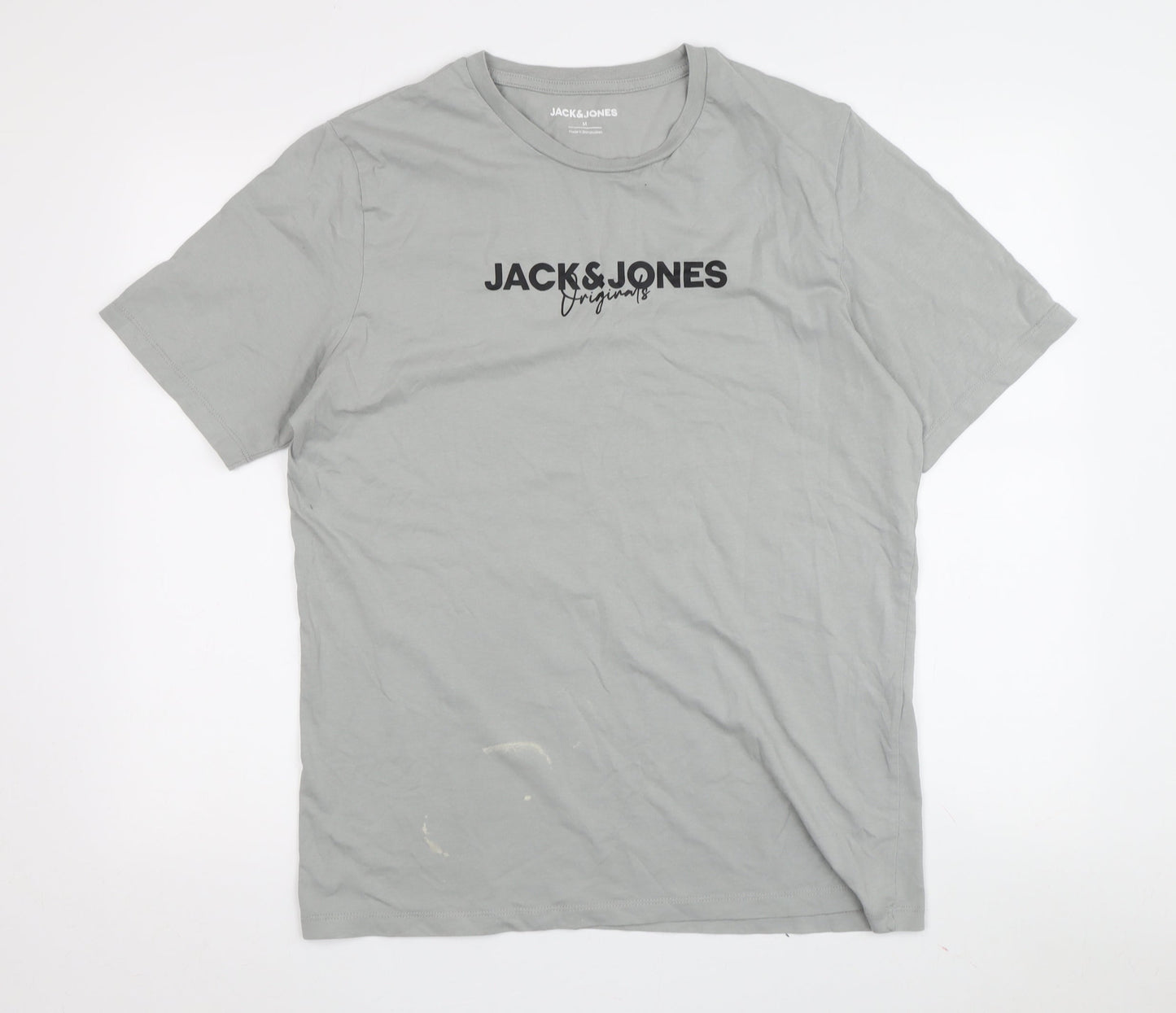 Jack & Jones Men's Grey Logo T-Shirt, Cotton, Medium