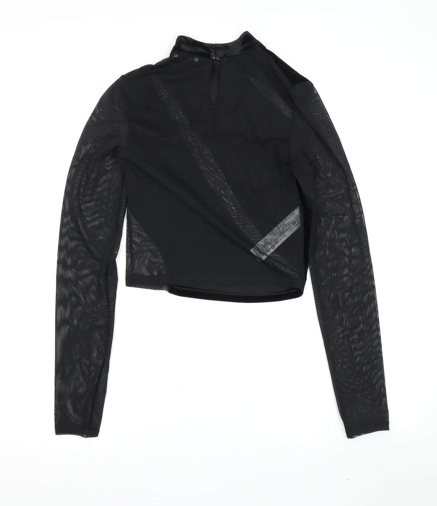 Bershka Women's Black Cropped Velour Blouse