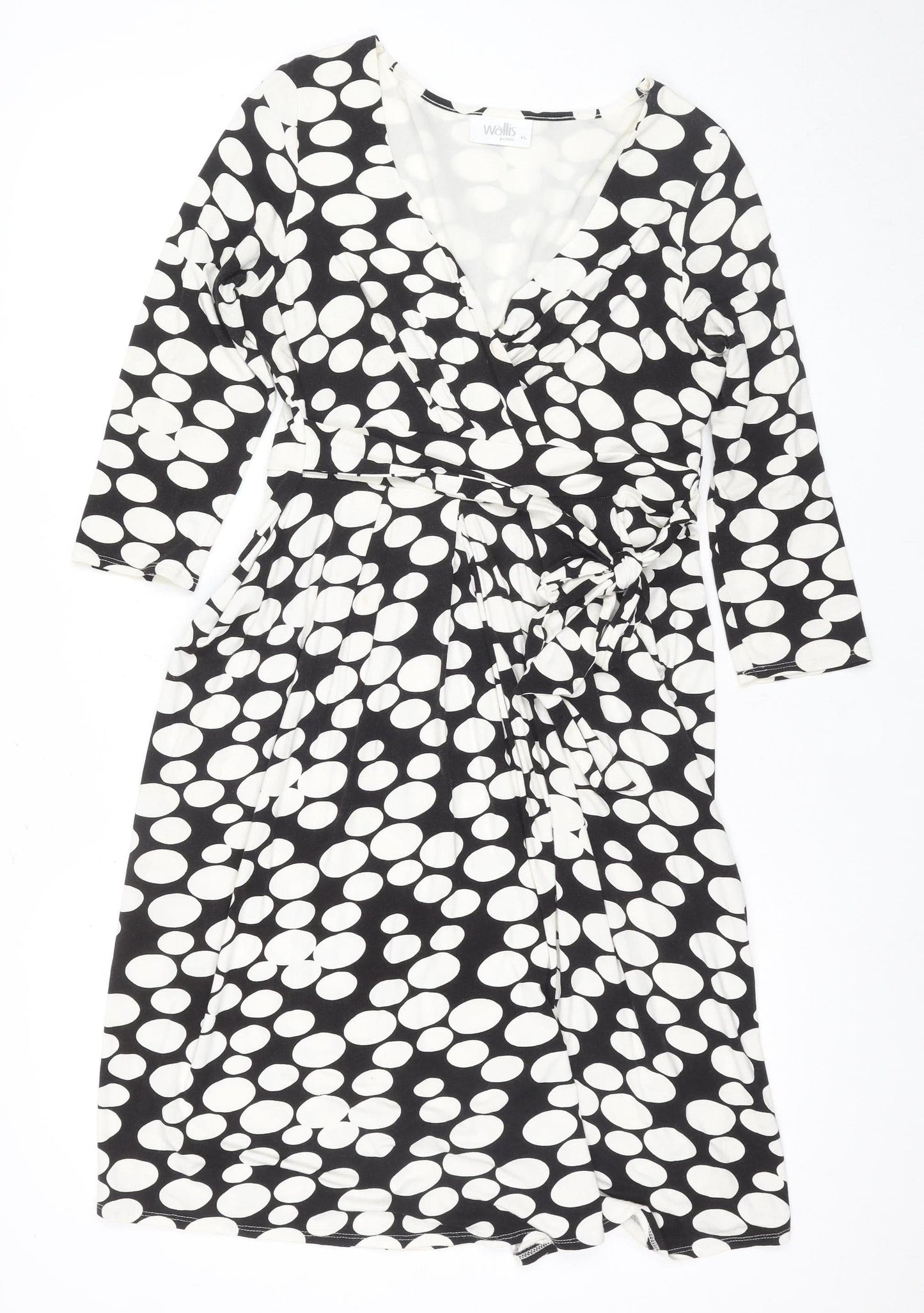 Wallis Petites Black & White Polka Dot Wrap Dress Size 14