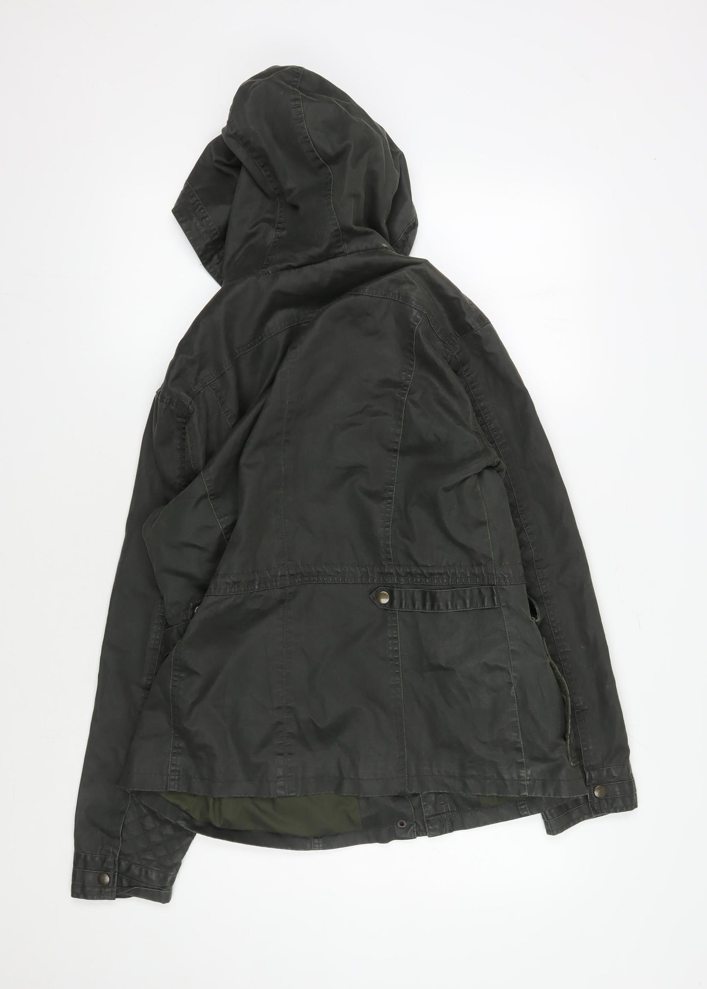 Marks and Spencer Women's Green Hooded Parka - Size 12