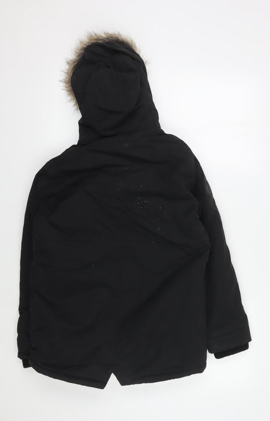 Firetrap Boys Black Hooded Parka Jacket, Size 11, Great Condition