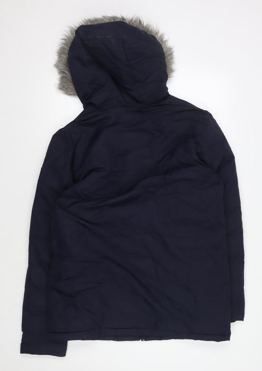 Adidas Men's Blue Parka Coat Size M with Fur Trim