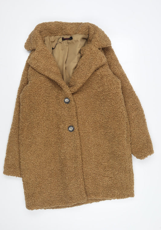 Tenki Women's Brown Fleece Mid-Length Coat S