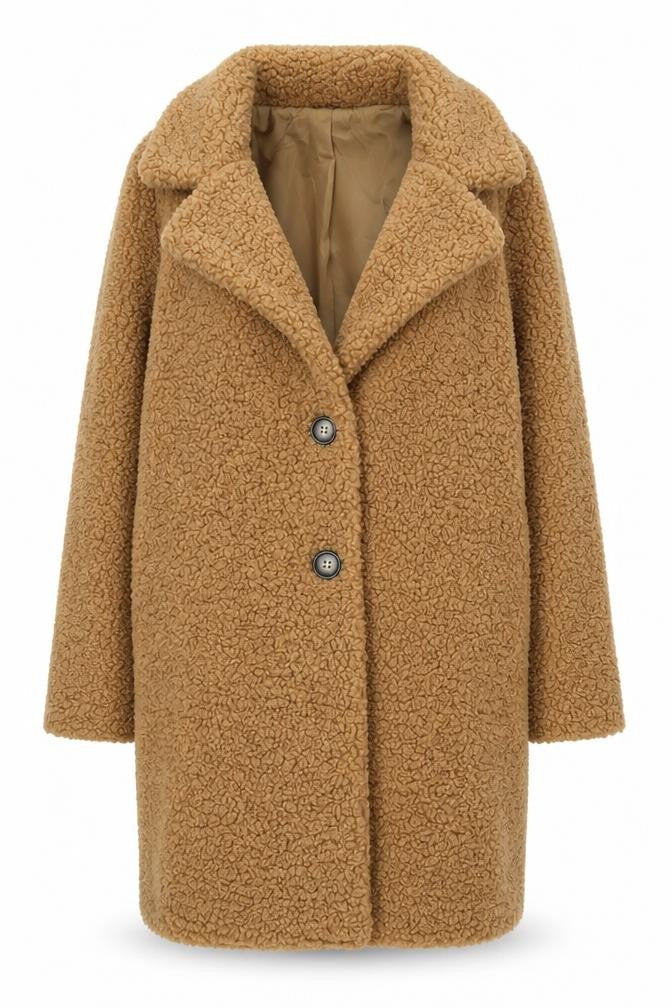 Tenki Women's Brown Fleece Mid-Length Coat S