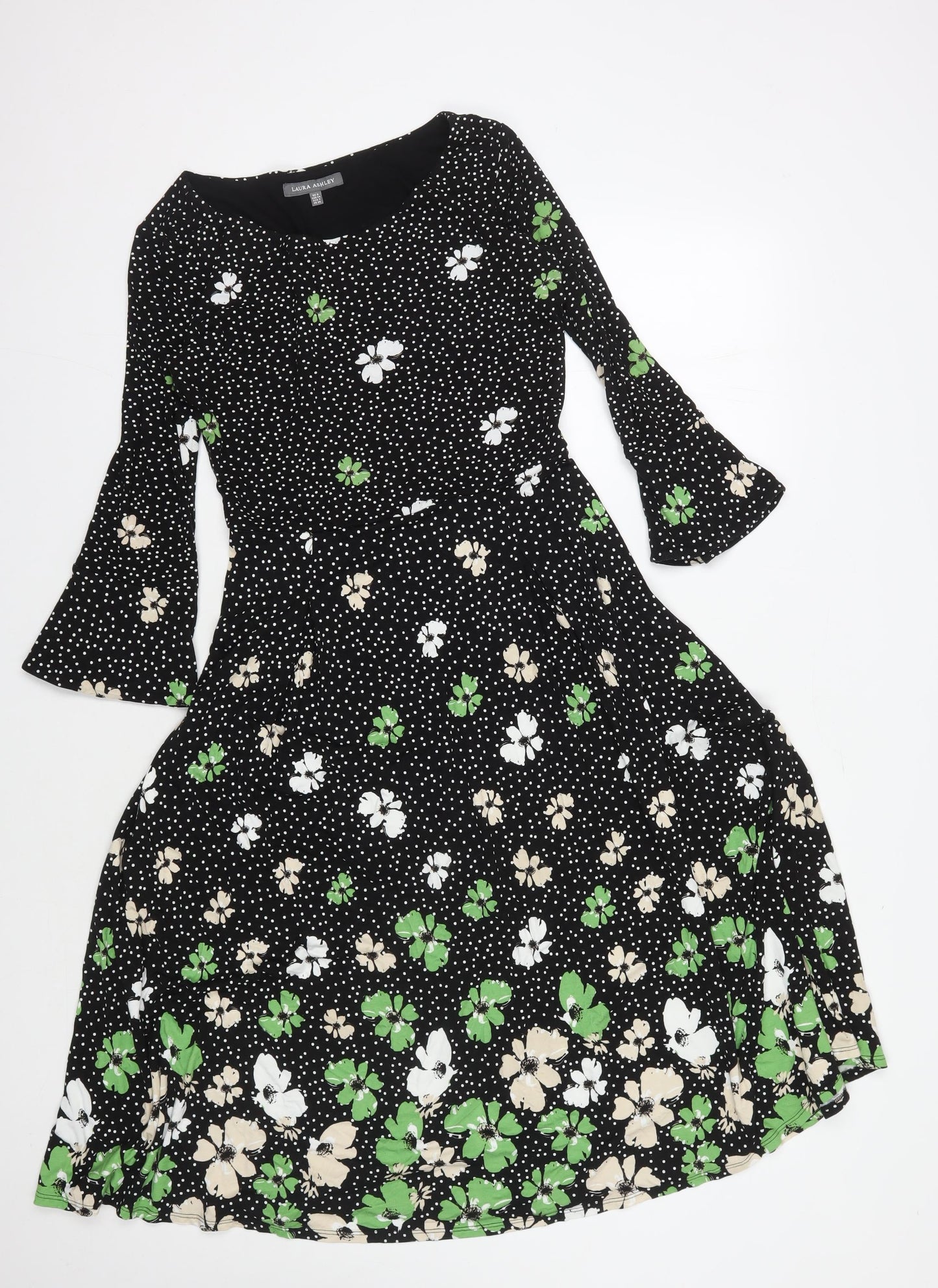 Laura Ashley Women's Black Floral A-Line Dress Size 8