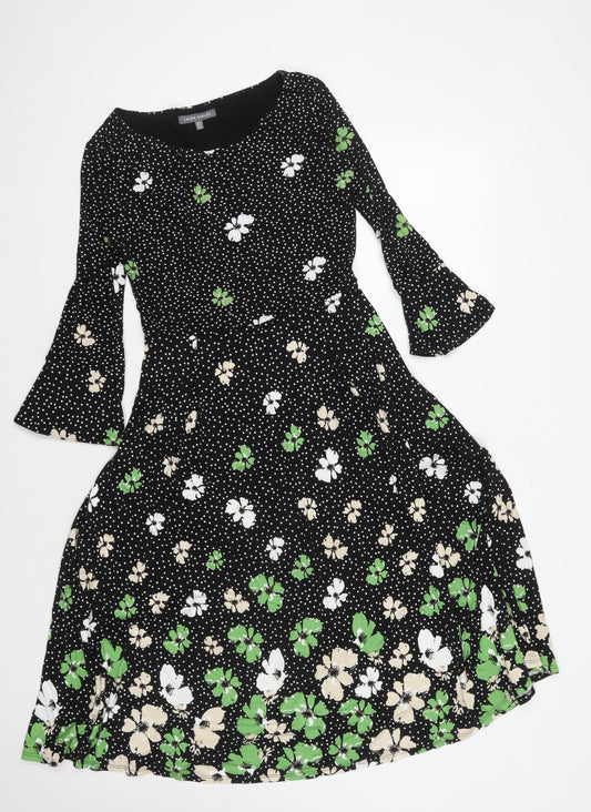 Laura Ashley Women's Black Floral A-Line Dress Size 8