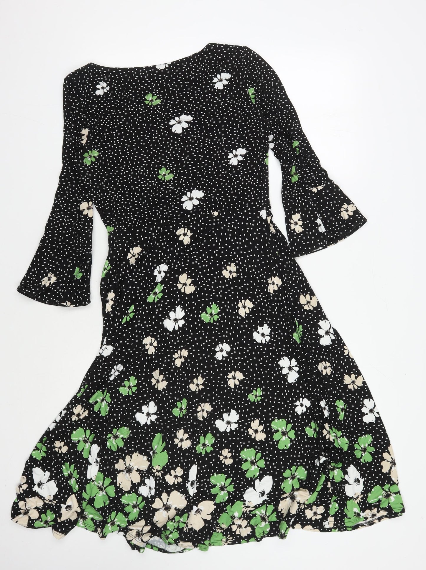 Laura Ashley Women's Black Floral A-Line Dress Size 8