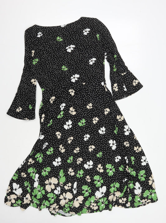 Laura Ashley Women's Black Floral A-Line Dress Size 8