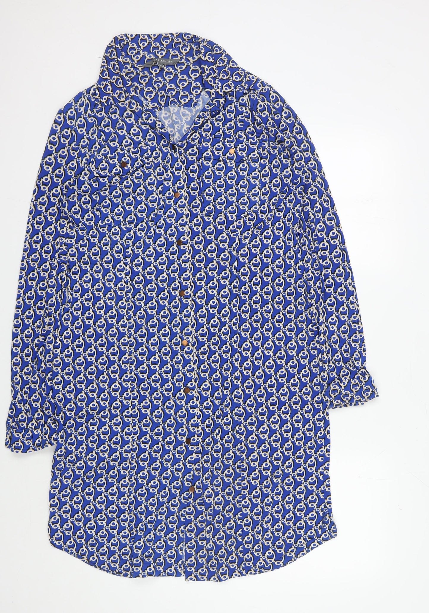 Laura Ashley Women's Blue Geometric Long Sleeve Dress
