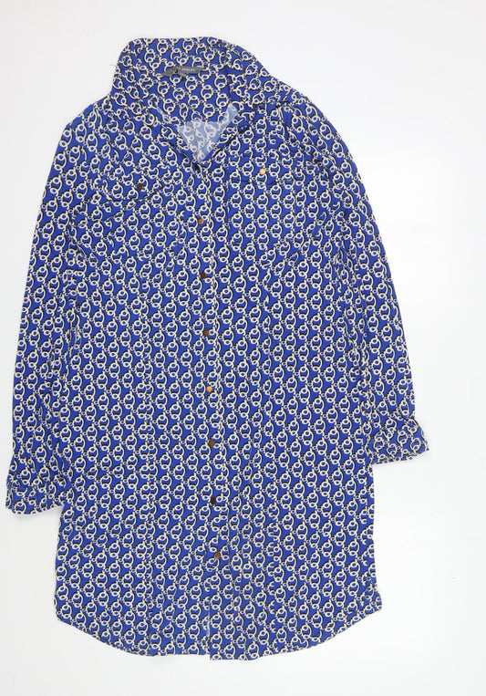 Laura Ashley Women's Blue Geometric Long Sleeve Dress