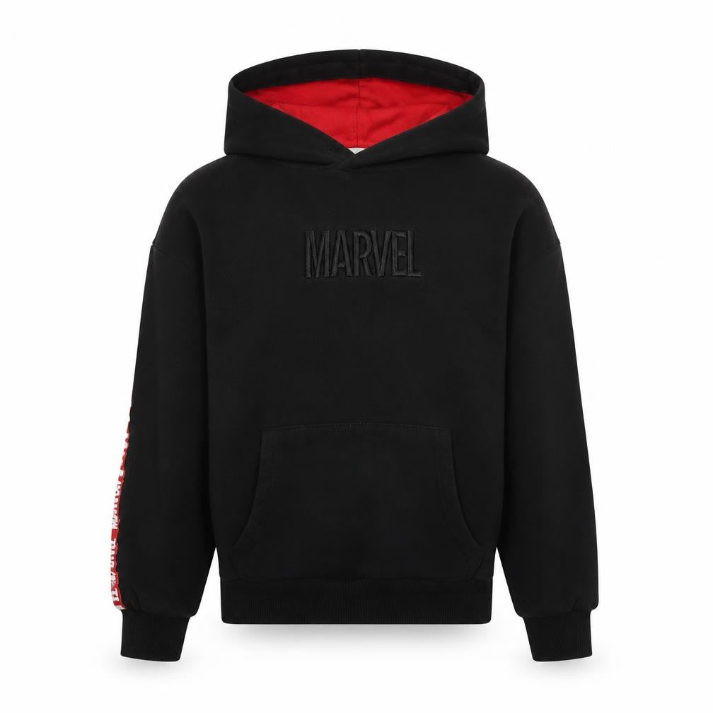 Marvel Boys Black XS Pullover Hoodie with Logo Accents