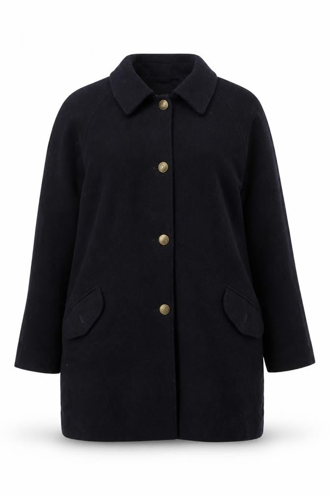 English Lady Black Wool Coat Women Size 16 Button Classic