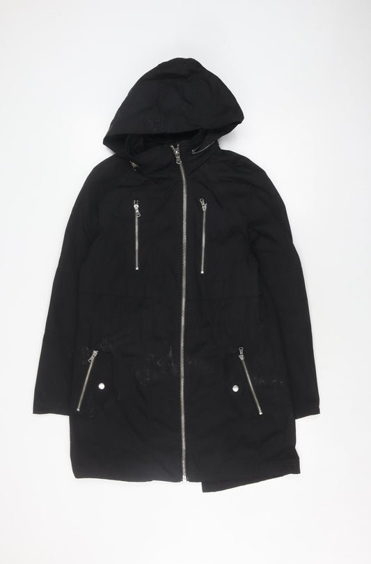Next Women's Black Long Parka Jacket Size 10, Hooded & Zipped