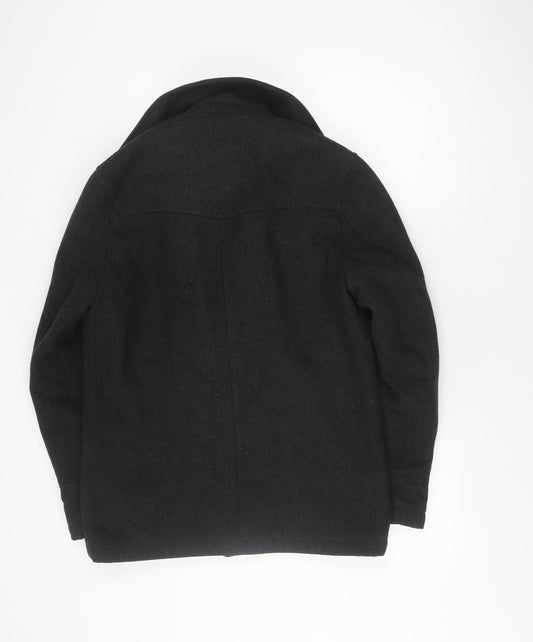 Jack & Jones Men's Black Wool Overcoat, Size S