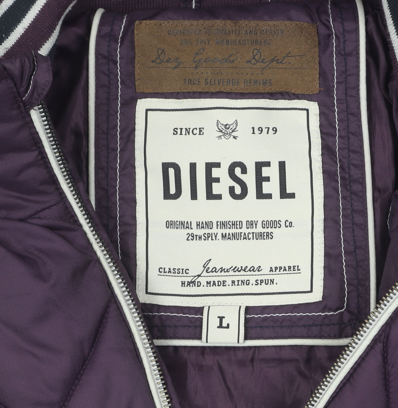 Diesel Purple Quilted Jacket L Unisex Casual Zip Warm