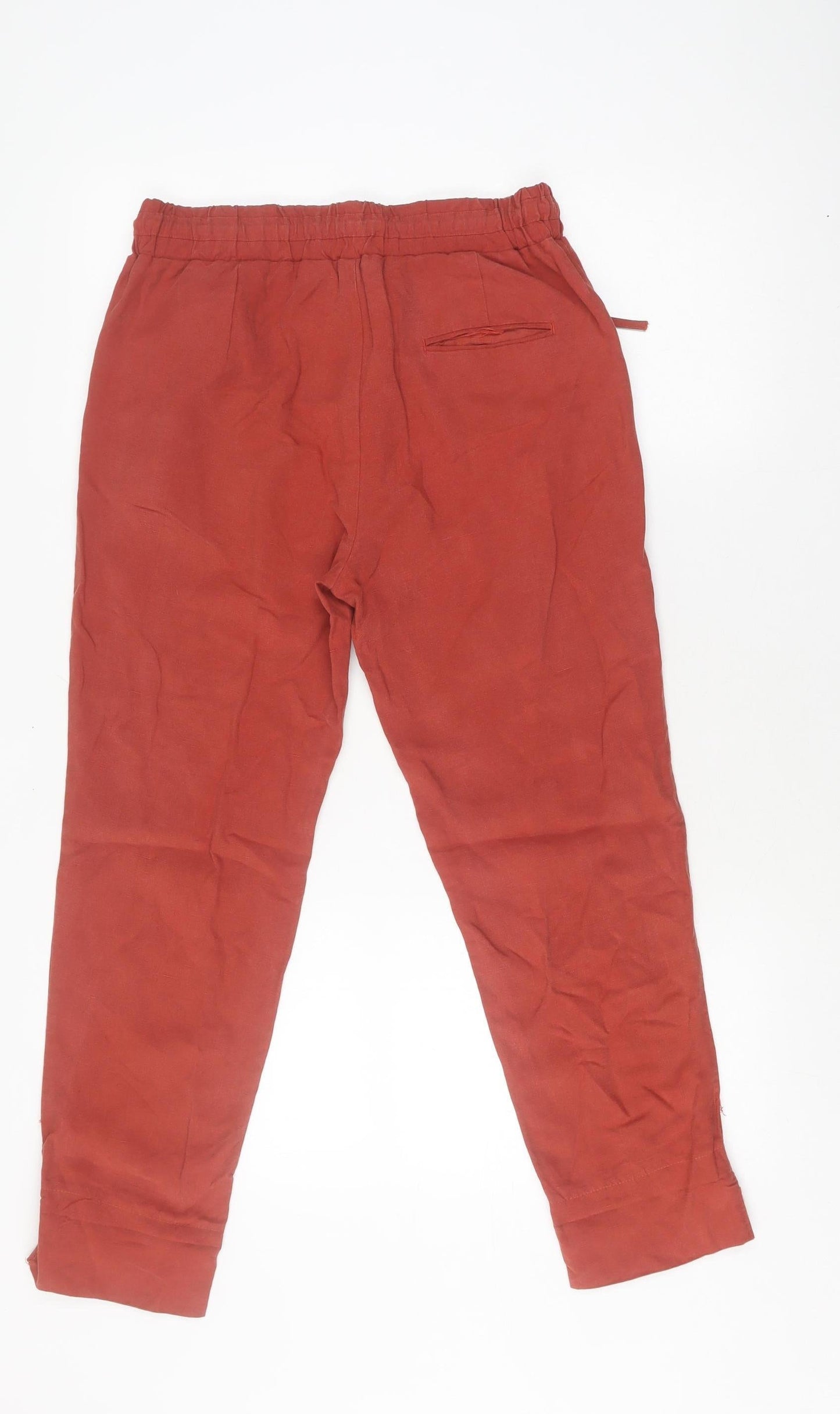 Stefanel Women's Red Linen Jogger Trousers Size 12