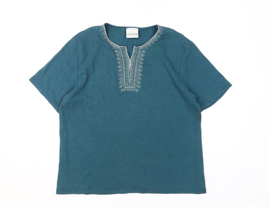 Eastex Women’s Embroidered Blue Cotton T-Shirt Size 16