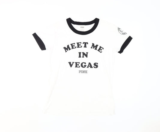Pink Women's White Ringer T-Shirt - Size S