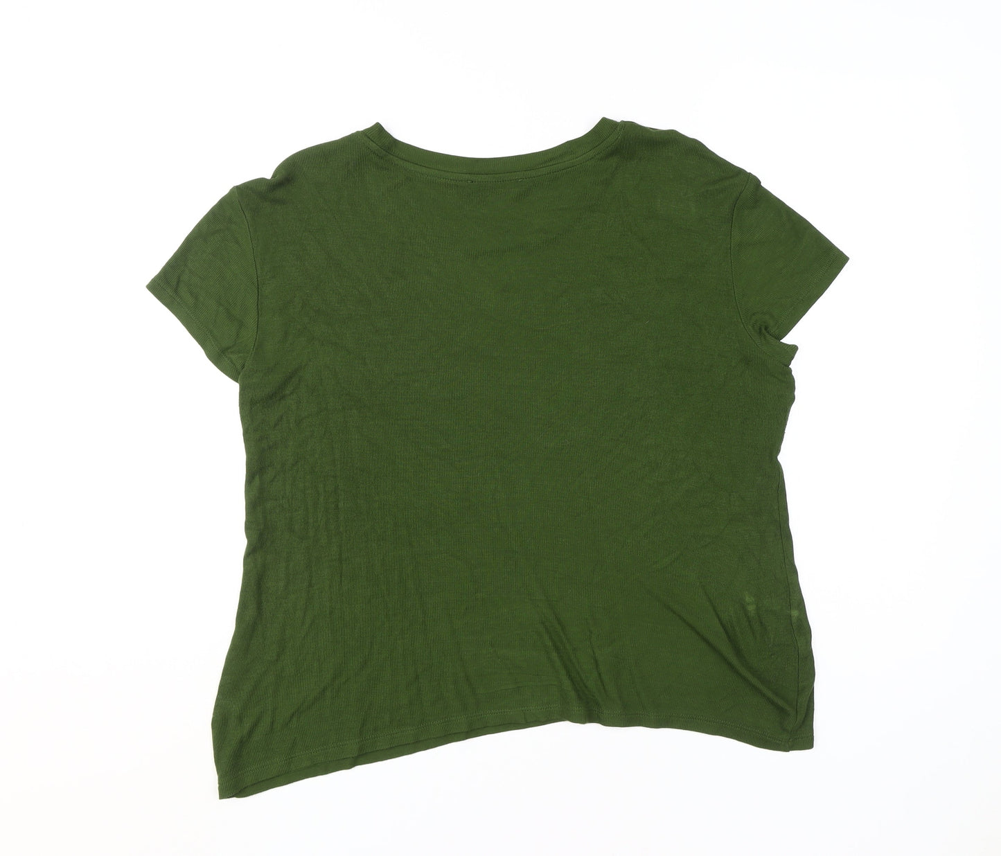 Zara Women's Green Basic T-Shirt L Viscose Casual