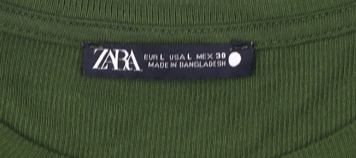 Zara Women's Green Basic T-Shirt L Viscose Casual