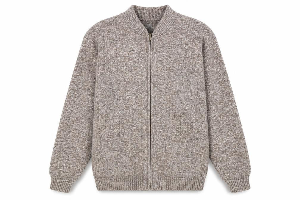 Front view of Bellisimo Men's Brown XL Full Zip Jumper Knitwear