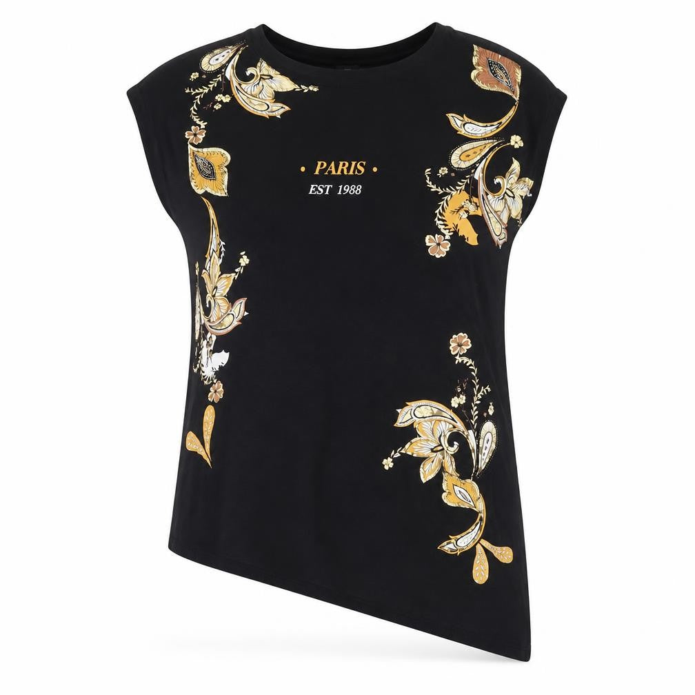 River Island Women's Black Floral Embroidered T-Shirt Size 14