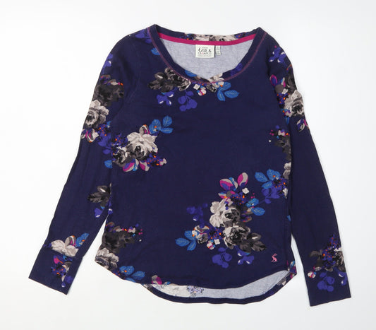 Joules Women's Floral Blue T-Shirt Size 6 Long Sleeve