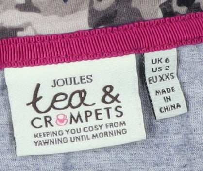 Joules Women's Floral Blue T-Shirt Size 6 Long Sleeve