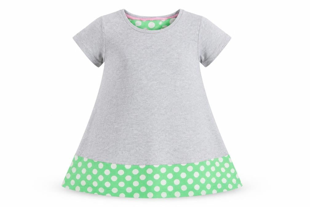 Mini Boden Girls Grey Green A-Line Dress 9-10Y Polka Dot Style