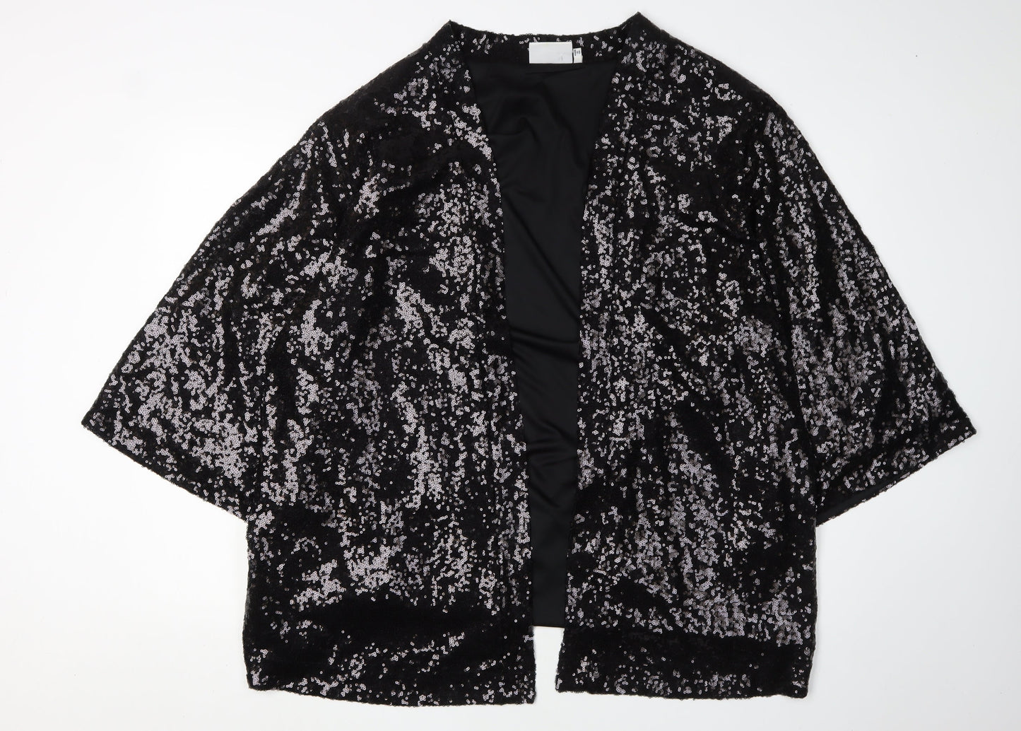 Fransa Women's Black Sequin Open Jacket, Size 18, Party Ready