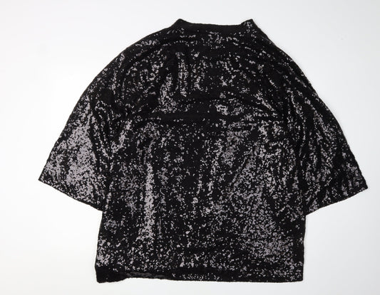 Fransa Women's Black Sequin Open Jacket, Size 18, Party Ready