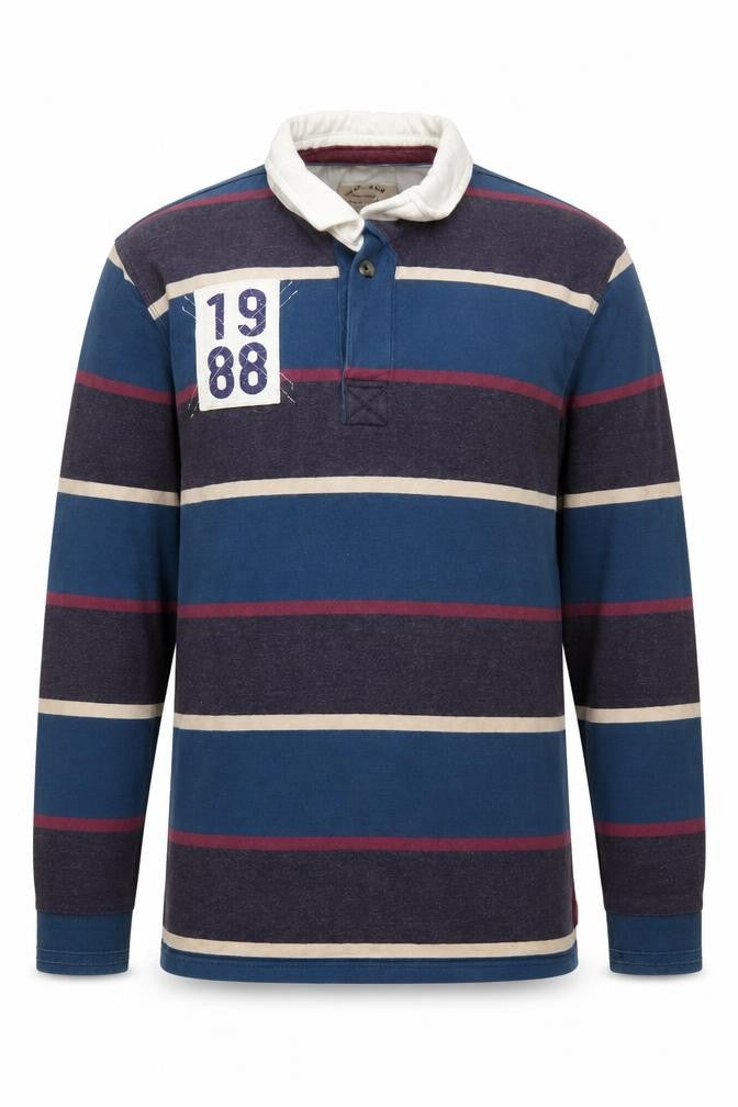 Fat Face Men's Blue Striped Polo L - 1980s Style