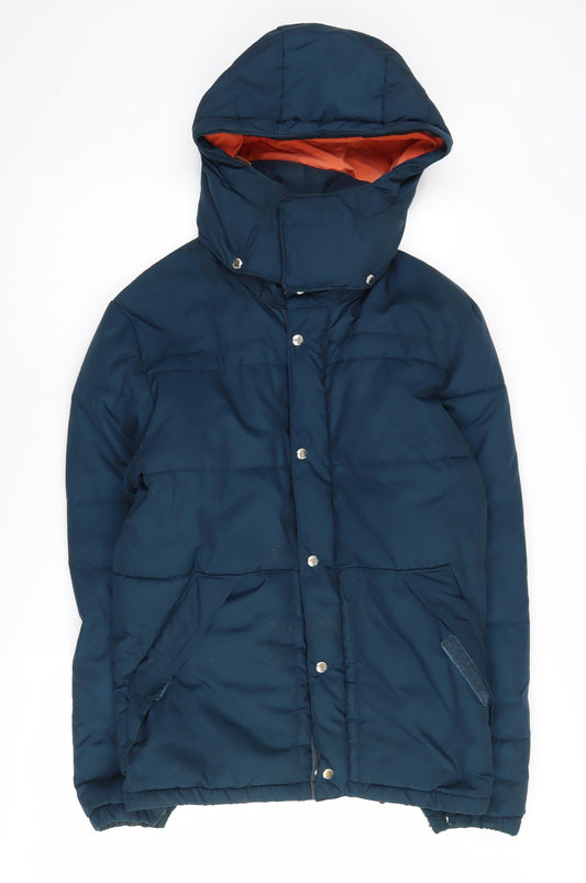 H&M Women's Blue Puffer Jacket M Hooded Casual
